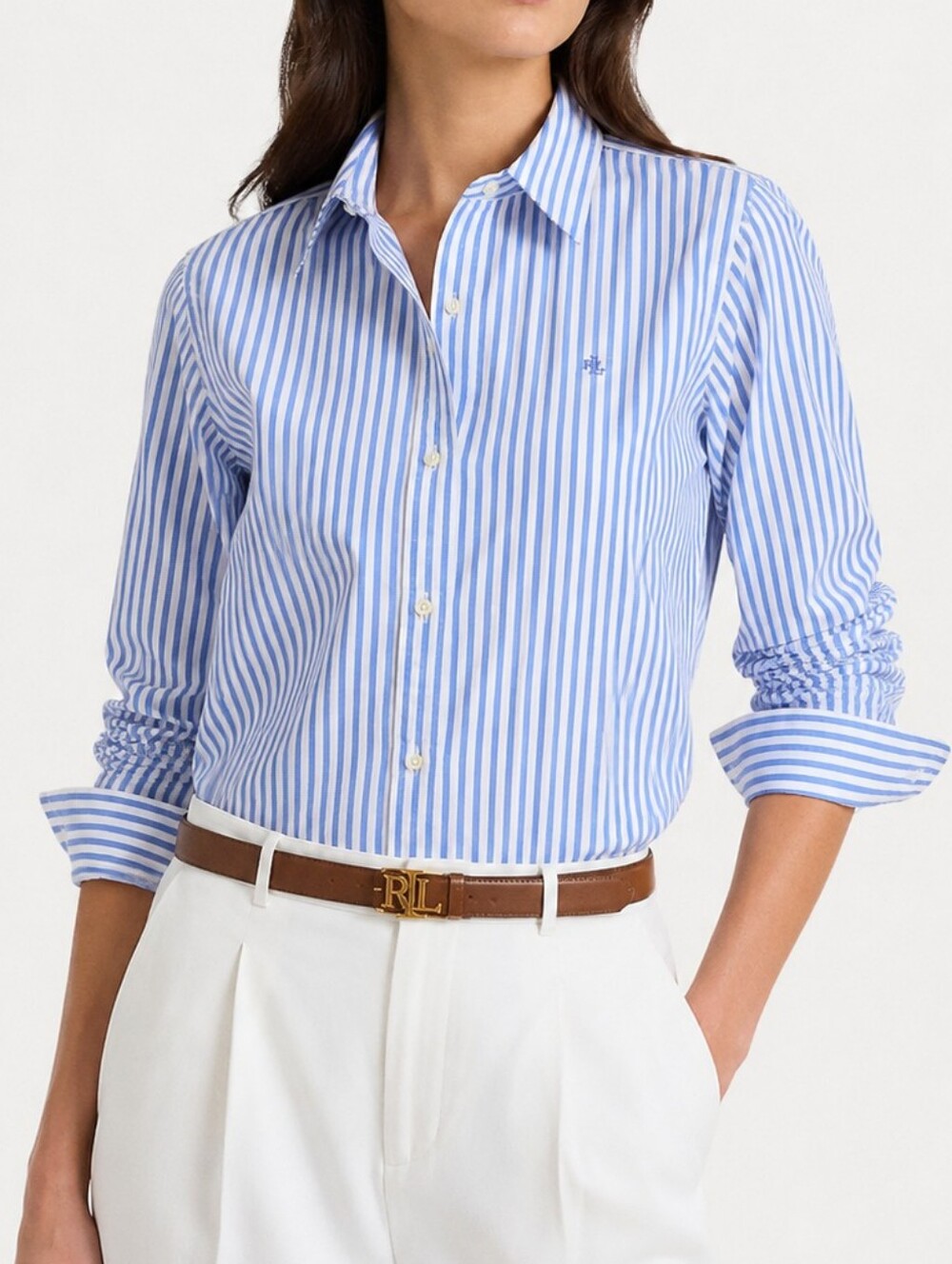 Ralph Lauren Blue and White Striped Cotton Button-Down Shirt - Size Medium